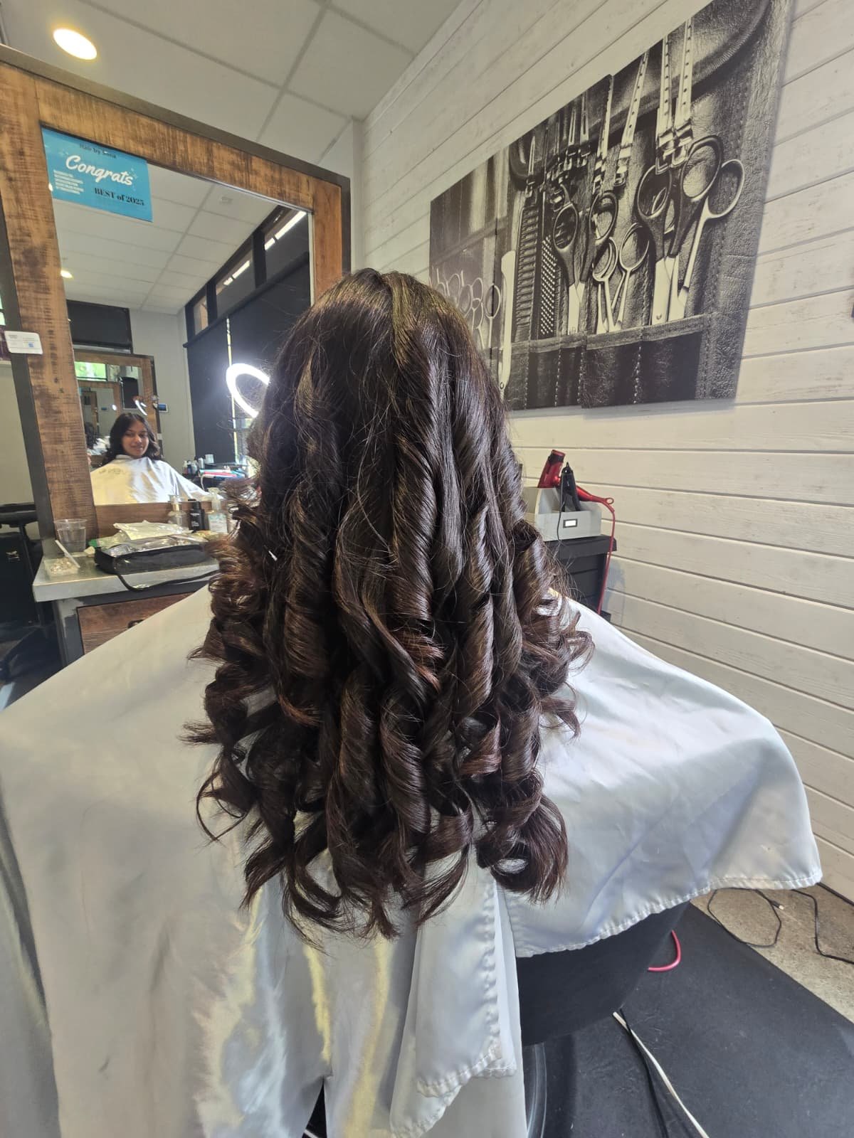 Curly back-shot styling result